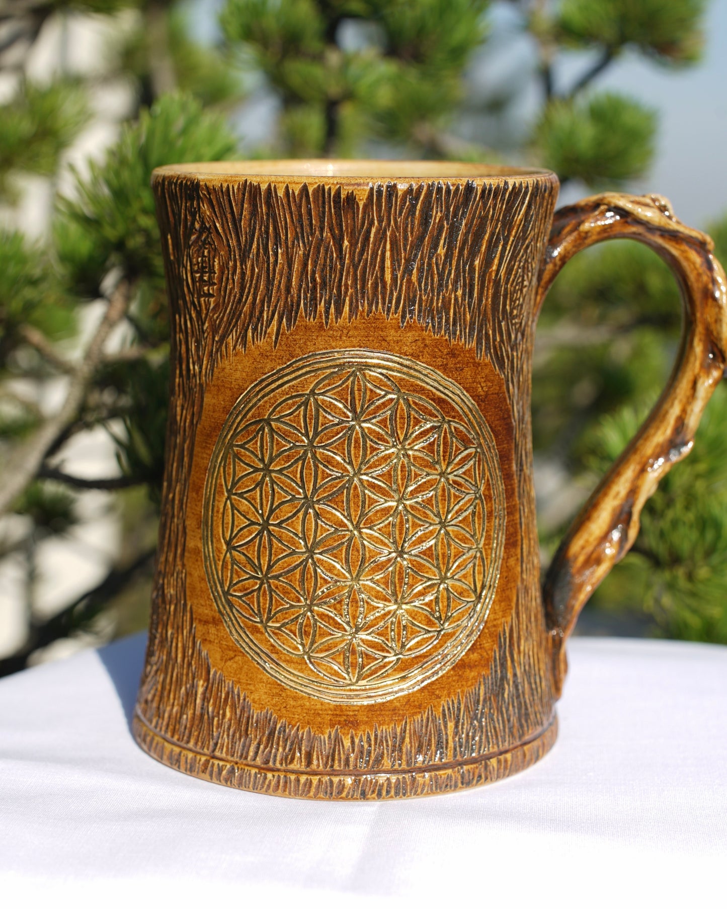 Tree-look mug Flower of life real gold