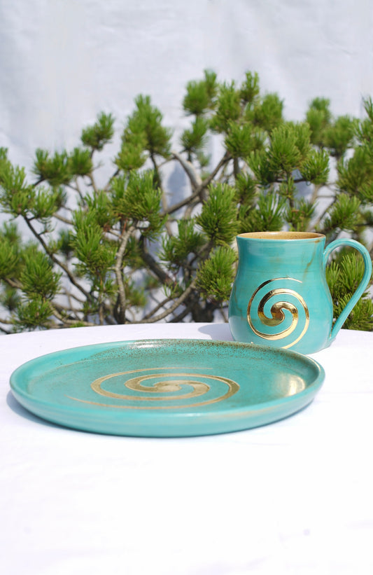 Breakfast set jade spiral 24 carat gold