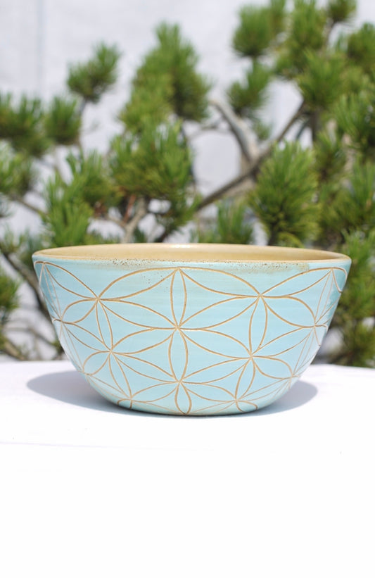 Cereal bowl - light blue with flower of life and lotus