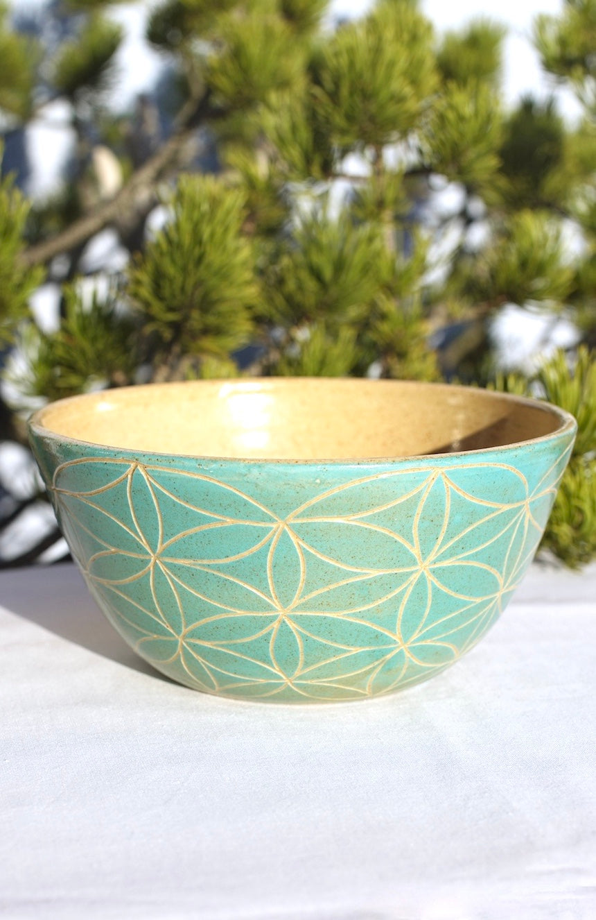 Cereal bowl - jade with flower of life and lotus