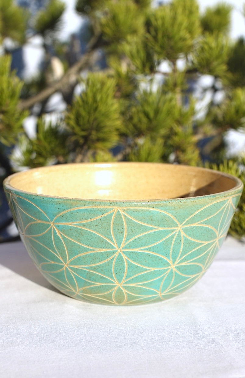 Cereal bowl - jade with flower of life and lotus