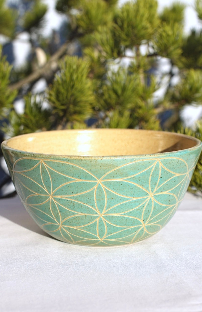 Cereal bowl - jade with flower of life and lotus