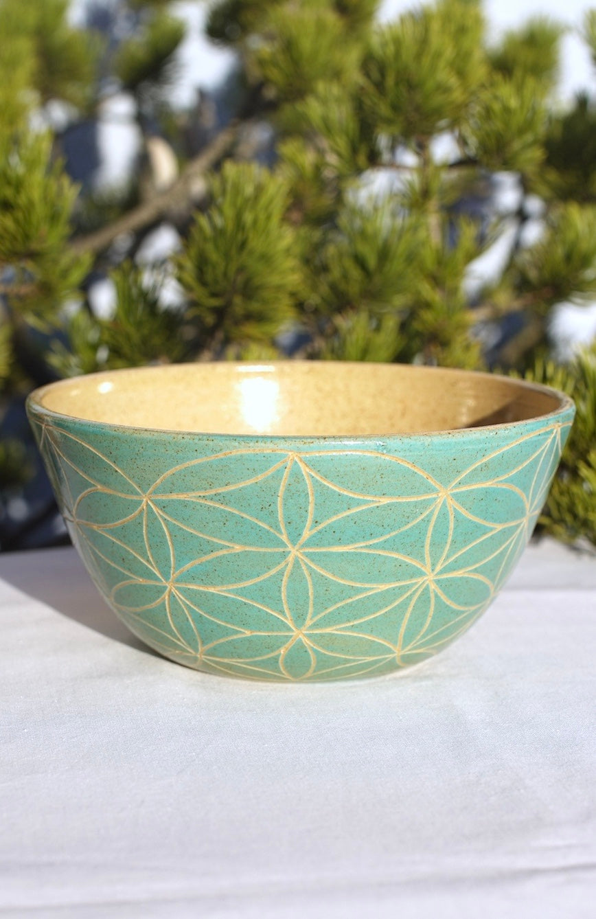 Cereal bowl - jade with flower of life and lotus