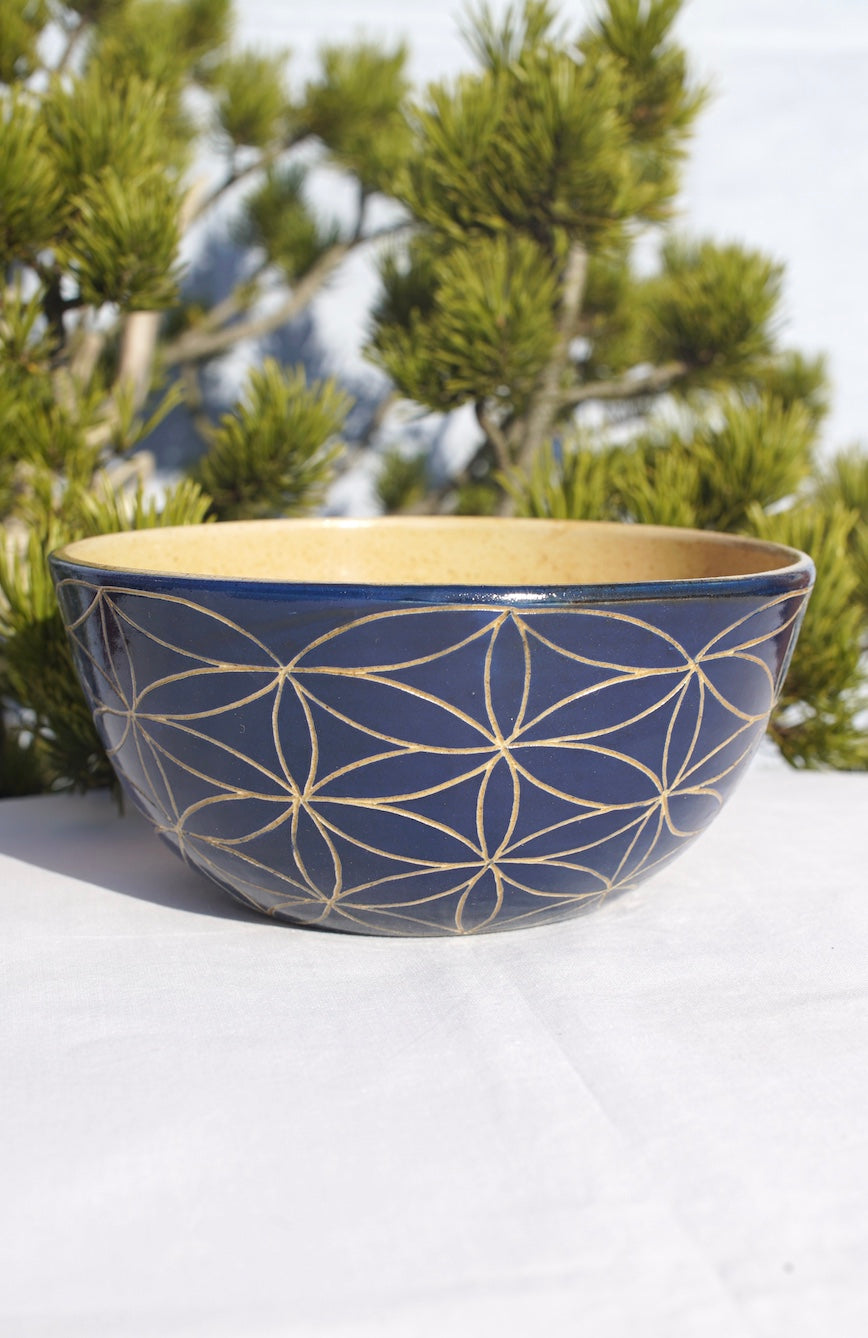 XL blue cereal bowl with flower of life