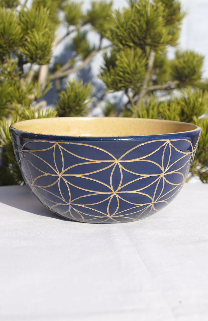 XL blue cereal bowl with flower of life