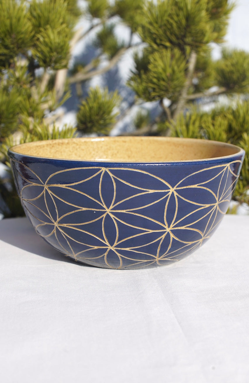 XL blue cereal bowl with flower of life