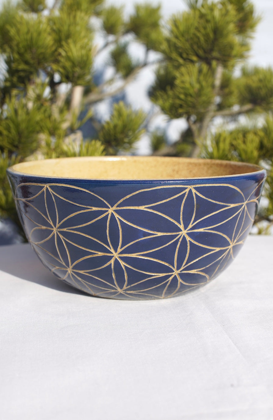 XL blue cereal bowl with flower of life