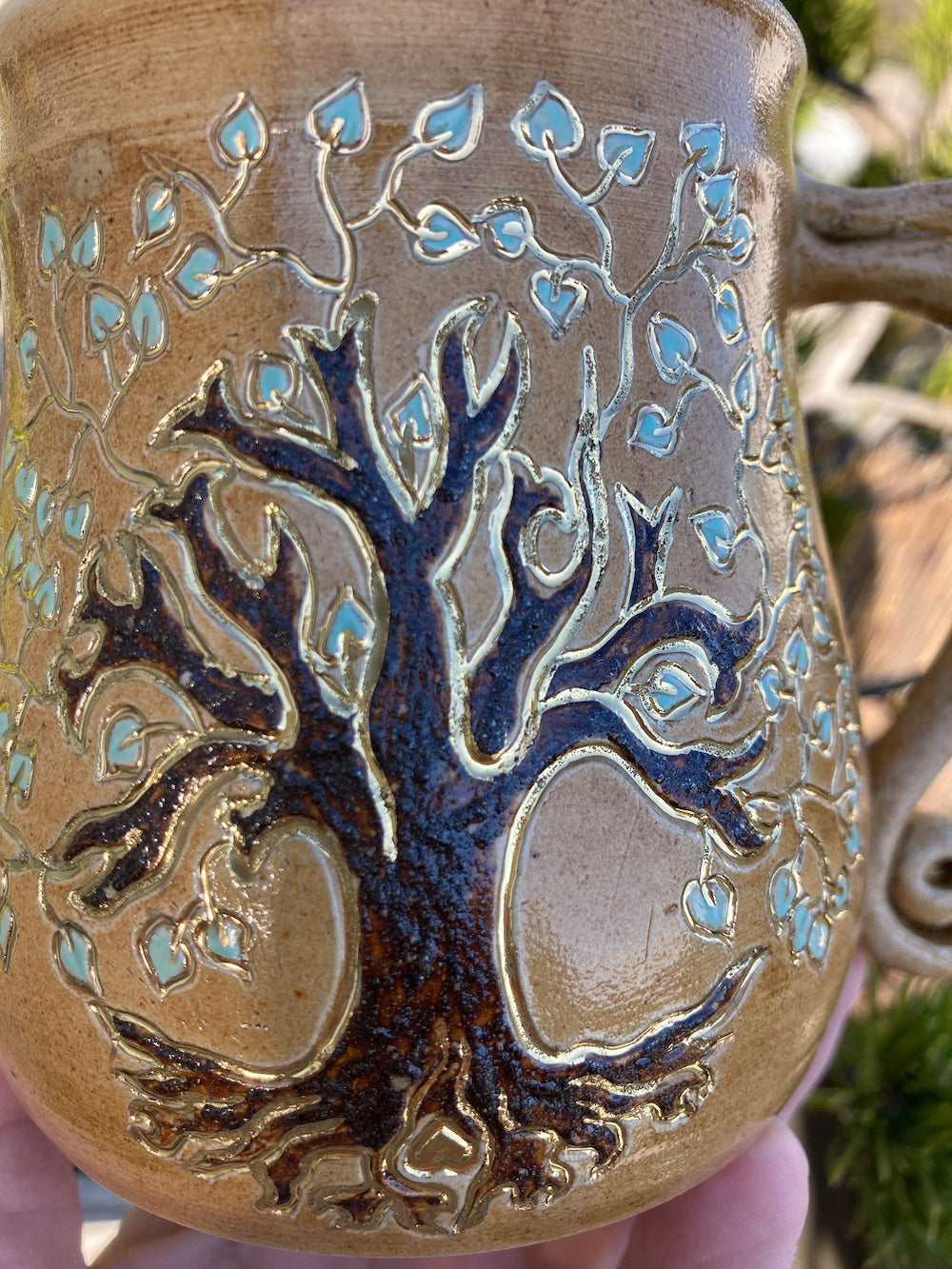 Antique tree of life cup with healing earth and gold