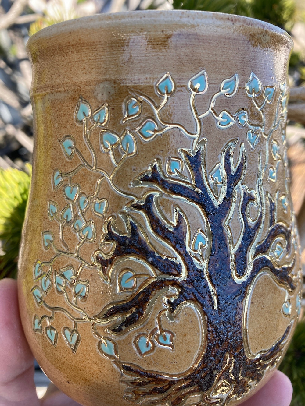 Antique tree of life cup with healing earth and gold